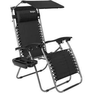 imageOutvita Zero Gravity Chair Outdoor Lounge Chair Stable Metal Folding Recliner wCup Holder ampamp Adjustable Canopy Shade for Deck Lawn Patio Poolside Yard BlackBlack