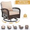 imageOutvita 3 Pieces Patio Furniture Set Outdoor Swivel Rocker Wicker Patio Bistro Set with Rattan Rocking Chair Glass Top Side Table and Thickened Cushions for Porch Deck Backyard Brown