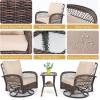 imageOutvita 3 Pieces Patio Furniture Set Outdoor Swivel Rocker Wicker Patio Bistro Set with Rattan Rocking Chair Glass Top Side Table and Thickened Cushions for Porch Deck Backyard Brown