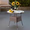 imageOutvita 315quot Patio Rattan Dining Table Frosted Glass Tabletop Waterproof ampamp Rustproof DoubleLayer Storage Adjustable Feet Elegant Brown Outdoor Table Fits 4Person Dining