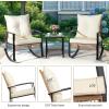 imageOutvita 3Piece Outdoor Rocking Bistro Set Patio Furniture Set wSoft Thick Cushions ampamp 2Tier Coffee Table Rattan Conversation Wicker Rocking Chairs for Garden Balcony Backyard Poolside