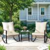 imageOutvita 3Piece Outdoor Rocking Bistro Set Patio Furniture Set wSoft Thick Cushions ampamp 2Tier Coffee Table Rattan Conversation Wicker Rocking Chairs for Garden Balcony Backyard Poolside