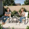 imageOutvita 3Piece Outdoor Rocking Bistro Set Patio Furniture Set wSoft Thick Cushions ampamp 2Tier Coffee Table Rattan Conversation Wicker Rocking Chairs for Garden Balcony Backyard Poolside