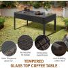imageOutvita 3Piece Rocking Bistro Set Outdoor Wicker Patio Furniture Set with Glass Coffee Table Perfect for Outdoor Porch Balcony and Garden WhiteDark Brown