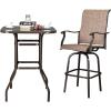 imageOutvita 40 Inch Patio Bar Table Square Outdoor Bar Height Bistro Table with Tempered Glass Tabletop ampamp Umbrella Hole Outdoor Cocktail Table for Patio Yard PoolsideBrown frame with black glass