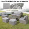 imageOutvita 6 Pieces Patio Furniture Set AllWeather Outdoor Sectional Patio Sofa PE Rattan Manual Weaving Wicker Conversation Set with Ottoman ampamp Glass Coffee Table ampamp Pillow ampamp Cushion Grey