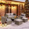 imageOutvita 6 Pieces Patio Furniture Set AllWeather Outdoor Sectional Patio Sofa PE Rattan Manual Weaving Wicker Conversation Set with Ottoman ampamp Glass Coffee Table ampamp Pillow ampamp Cushion Grey
