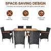 imageOutvita 7 Pieces Patio Dining Set Outdoor Patio Furniture Set with Acacia Wood Table and Rattan Chairs Outdoor Furniture with Soft Seat Cushions for Garden Backyard Poolside