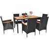 imageOutvita 7 Pieces Patio Dining Set Outdoor Patio Furniture Set with Acacia Wood Table and Rattan Chairs Outdoor Furniture with Soft Seat Cushions for Garden Backyard Poolside