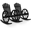 imageOutvita Adirondack Rocking Chair Wood Wagon Rocker Outdoor Wooden Carbonized Lounge Chairs with Wheel Armrest for Garden Patio Country Yard PorchBlackBlack