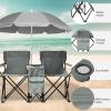 imageOutvita Folding Double Camping Chair wUmbrella Beverage Holder Carrying Bag Cooler Fold Up Table Large Bearing Capacity for Beach Patio Pool Park Outdoor BlueGrey