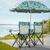 imageOutvita Folding Double Camping Chair wUmbrella Beverage Holder Carrying Bag Cooler Fold Up Table Large Bearing Capacity for Beach Patio Pool Park Outdoor BlueCoconut Tree Pattern