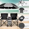 imageOutvita Folding Double Camping Chair wUmbrella Beverage Holder Carrying Bag Cooler Fold Up Table Large Bearing Capacity for Beach Patio Pool Park Outdoor BlueBlack