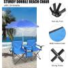 imageOutvita Folding Double Camping Chair wUmbrella Beverage Holder Carrying Bag Cooler Fold Up Table Large Bearing Capacity for Beach Patio Pool Park Outdoor BlueBlue