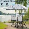 imageOutvita Folding Double Camping Chair wUmbrella Beverage Holder Carrying Bag Cooler Fold Up Table Large Bearing Capacity for Beach Patio Pool Park Outdoor BlueShark Pattern