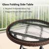 imageOutvita Folding Outdoor Side Tables for Patio Durable Tempered Glass Top with Metal Frame Foldable Round Side Table All Weather Rattan Portable Outside Furniture for Pool Balcony Deck Porch2pcs