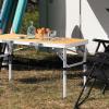 imageOutvita Folding Table 3FT Aluminum Camping Table with Storage Adjustable Height Picnic Table Lightweight for Carring Outdoor Party Events BeachWood