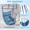 imageOutvita Hammock Chair Suspended Rope Swing with Stylish Tassels NonSlip Galvanized Steel Poles Includes 2 Fluffy Pillows Maximum Weight Capacity 500 lbs Indoor and Outdoor Available PallidBlue Stripe