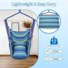 imageOutvita Hammock Chair Suspended Rope Swing with Stylish Tassels NonSlip Galvanized Steel Poles Includes 2 Fluffy Pillows Maximum Weight Capacity 500 lbs Indoor and Outdoor Available PallidBlue Stripe