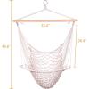 imageOutvita Hanging Hammock Net Chair Outdoor Single Hanging Rope AirSky Chair Cotton Swing with Wooden Stick for 250 Lbs Capacity for Home Indoor Outdoor Garden Yard BedroomBeige