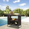 imageOutvita Outdoor Bar Counter Table Patio Wicker bar Table with 2 Layer Shelves and Wine Racks for Poolside Backyard Garden Porches Brown