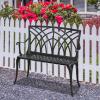 imageOutvita Outdoor Cast Aluminium Bench 38quot Weather Resistant Patio Bench with Orchid Pattern for Front Porch Backyard LawnOrchidblack