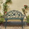 imageOutvita Outdoor Cast Aluminium Bench 38quot Weather Resistant Patio Bench with Orchid Pattern for Front Porch Backyard LawnRosegreen