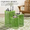 imageOutvita Outdoor Nesting Tables Set of 3 Heavy Duty Metal Frame Accent Modern End Table Portable Side Table for Indoor Outdoor Living Room Clover Pattern  BlueGreen