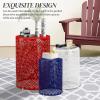 imageOutvita Outdoor Nesting Tables Set of 3 Heavy Duty Metal Frame Accent Modern End Table Portable Side Table for Indoor Outdoor Living Room Clover Pattern  BlueBlue  White  Red