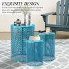 imageOutvita Outdoor Nesting Tables Set of 3 Heavy Duty Metal Frame Accent Modern End Table Portable Side Table for Indoor Outdoor Living Room Clover Pattern  BlueBlue