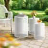 imageOutvita Outdoor Nesting Tables Set of 3 Heavy Duty Metal Frame Accent Modern End Table Portable Side Table for Indoor Outdoor Living Room Clover Pattern  BlueWhite