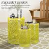 imageOutvita Outdoor Nesting Tables Set of 3 Heavy Duty Metal Frame Accent Modern End Table Portable Side Table for Indoor Outdoor Living Room Clover Pattern  BlueYellow