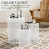 imageOutvita Outdoor Nesting Tables Set of 3 Heavy Duty Metal Frame Accent Modern End Table Portable Side Table for Indoor Outdoor Living Room Clover Pattern  BlueWhite