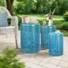 imageOutvita Outdoor Nesting Tables Set of 3 Heavy Duty Metal Frame Accent Modern End Table Portable Side Table for Indoor Outdoor Living Room Clover Pattern  BlueBlue