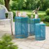 imageOutvita Outdoor Nesting Tables Set of 3 Heavy Duty Metal Frame Accent Modern End Table Portable Side Table for Indoor Outdoor Living Room Clover Pattern  BlueBlue