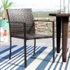 imageOutvita Outdoor Patio Dining Chairs Set of 2 Stackable Steel Frame AllWeather Wicker Armchairs with Handrail Exposed Armrest Next to Kitchen Deck GardenBrown