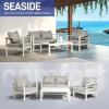 imageOutvita Outdoor Patio Furniture Set 4 Pieces Aluminum Patio Conversation Sets Modern Patio Sofa Loveseat Set with Coffee Table and 5 Inch Cushion for Patio Balcony Yard White 4pcs Set
