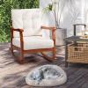 imageOutvita Outdoor Rocking Chair Solid Wood High Back Rocker All Weather Lounge Chair for Porch Patio Fire Pit Garden Backyard Deck Indoor WhiteTeak Color