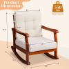 imageOutvita Outdoor Rocking Chair Solid Wood High Back Rocker All Weather Lounge Chair for Porch Patio Fire Pit Garden Backyard Deck Indoor WhiteTeak Color