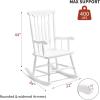 imageOutvita Outdoor Rocking Chair Solid Wooden Frame High Back Rocker All Weather Lounge Chair for Indoor Garden Patio Balcony Backyard Porch Rocker 1 White