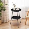 imageOutvita Outdoor Round Side Table Small Metal End Table Black Coffee Table for Patio Lawn Garden Living Room Bedroom Sturdy Double Layer