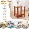 imageOutvita Outdoor Side Table Acacia Wooden End Table Small Coffee Table for Patio Balcony Garden Living Room Bedroom SturdyStriped Tabletop 2 Tiers