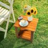 imageOutvita Outdoor Side Table Acacia Wooden End Table Small Coffee Table for Patio Balcony Garden Living Room Bedroom SturdyStriped Tabletop 2 Tiers