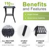 imageOutvita Outdoor Side Table Patio Rattan Coffee Table Small End Table with Glass Tabletop and Storage Shelf for Patio Porch Backyard Balcony Living RoomBlack