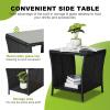 imageOutvita Outdoor Side Table Rattan Coffee Table Small End Table with Glass Top Storage for Patio Porch Backyard BalconyBlack
