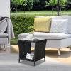 imageOutvita Outdoor Side Table Rattan Coffee Table Small End Table with Glass Top Storage for Patio Porch Backyard BalconyBlack