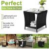 imageOutvita Outdoor Side Table Rattan Coffee Table Small End Table with Glass Top Storage for Patio Porch Backyard BalconyBlack