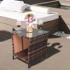 imageOutvita Outdoor Side Table Rattan Coffee Table Small End Table with Glass Top Storage for Patio Porch Backyard BalconyBrown