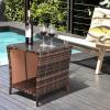 imageOutvita Outdoor Side Table Rattan Coffee Table Small End Table with Glass Top Storage for Patio Porch Backyard BalconyBrown