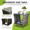 imageOutvita Outdoor Side Table Rattan Coffee Table Small End Table with Glass Top Storage for Patio Porch Backyard BalconyGrey